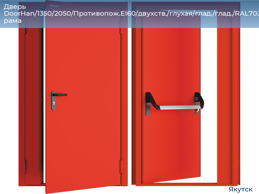 Дверь DoorHan/1350/2050/Противопож.EI60/двухств./глухая/глад./глад./RAL7035/лев./угл. рама, yakutsk.doorhan.ru