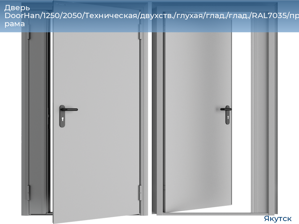 Дверь DoorHan/1250/2050/Техническая/двухств./глухая/глад./глад./RAL7035/прав./угл. рама, yakutsk.doorhan.ru
